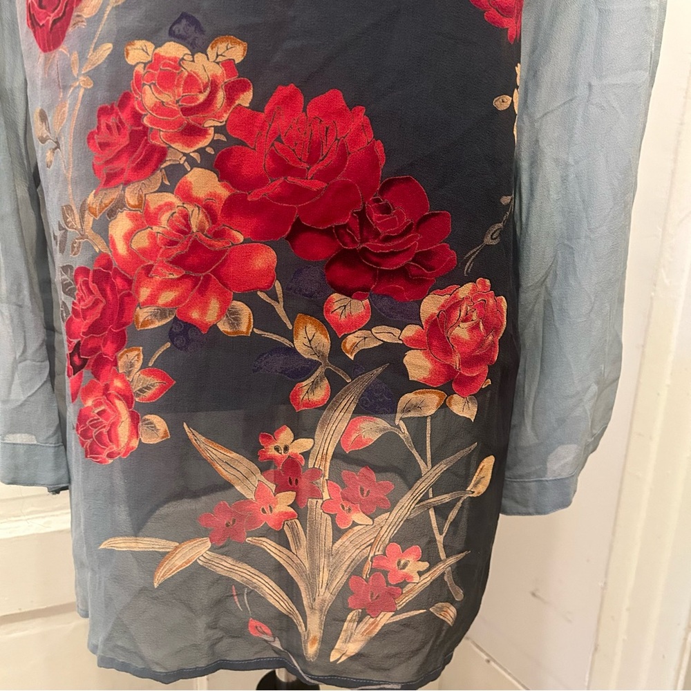 Citron Santa Monica Silk Sheer Floral Tunic Top Floral Ethereal Coquette Large - Picture 7 of 10